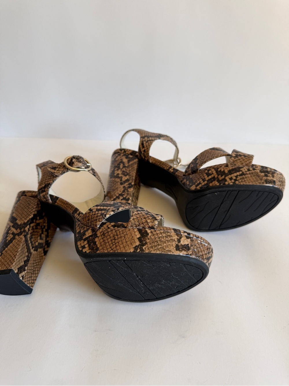 Anne Klein Brown Snake-Print Platform Sandals - Picture 6 of 16